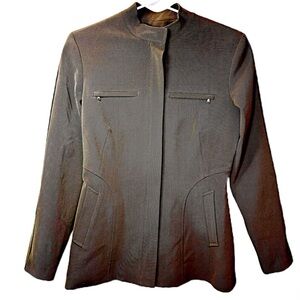 Jenne Maac Vintage Wool Blend Fitted Chocolate Brown Jacket Double Zip Size S